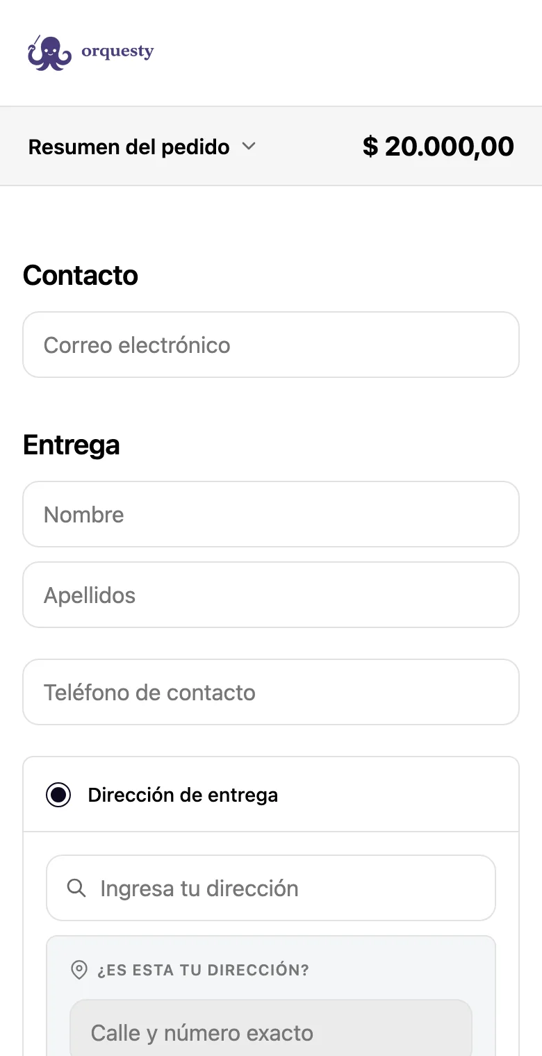 Checkout de suscripción: contacto y dirección de entrega